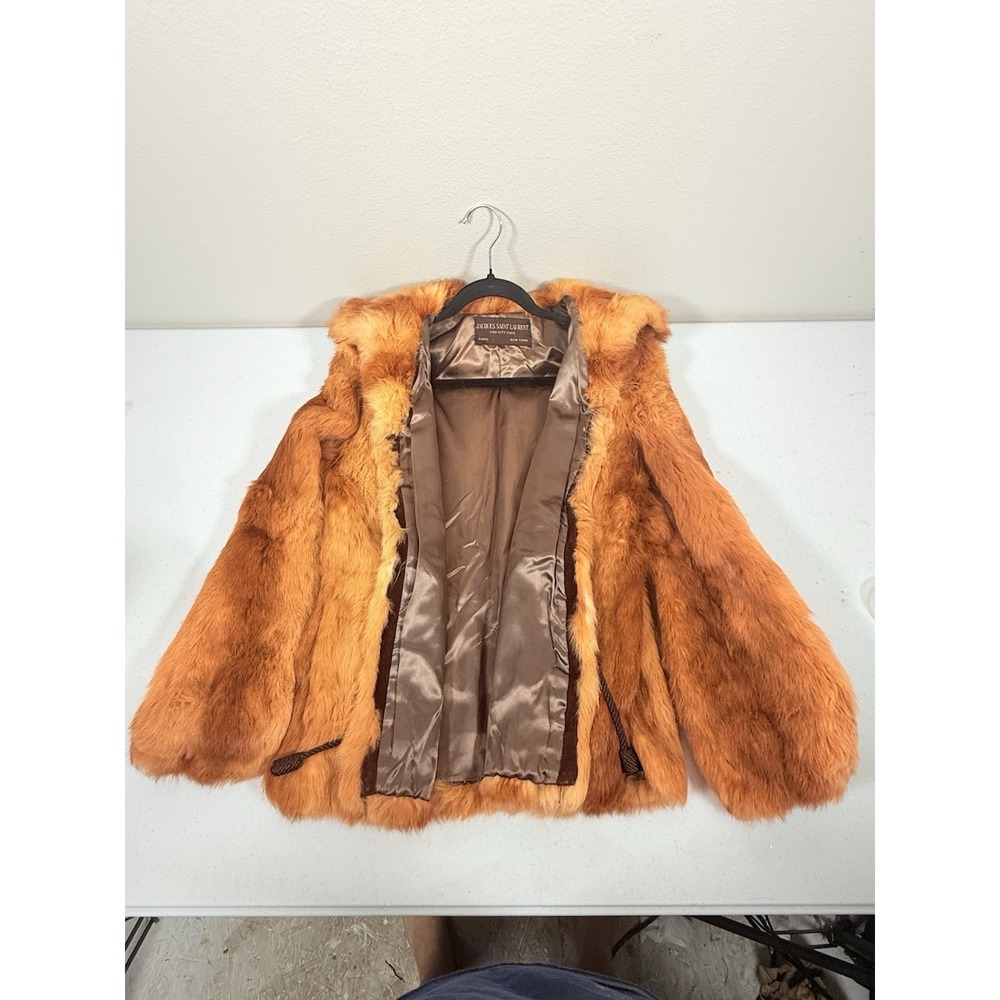 Vintage Jacques Saint Laurent Real Fur Coat Womens Brown Red Fox Rabbit READ - Picture 7 of 13